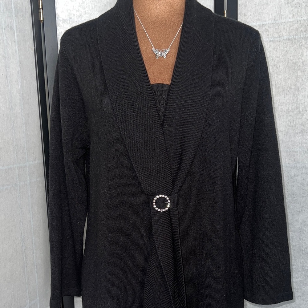 SAGHARBOR Layered Elegant Black Women's Top with Rhinestone Detail